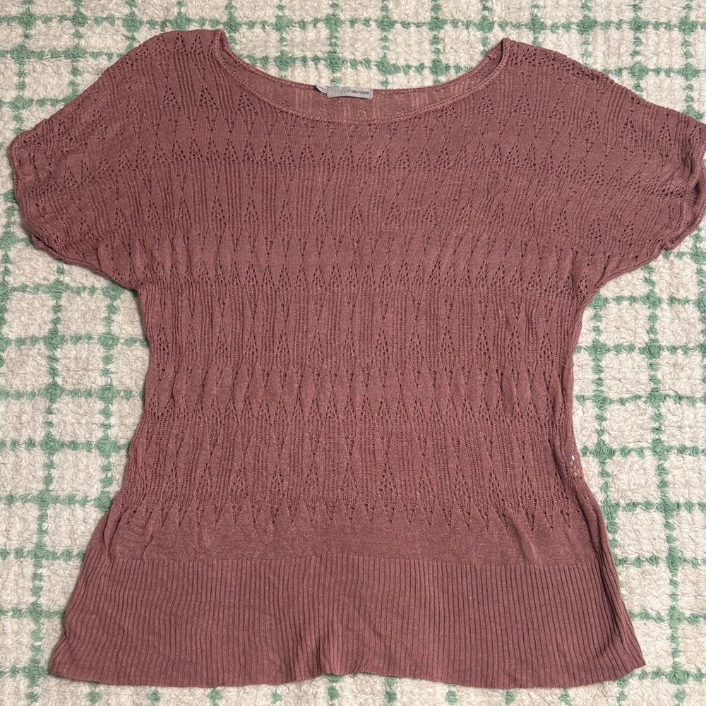 Maurices Mauve Knit Short-Sleeve Pointelle Top